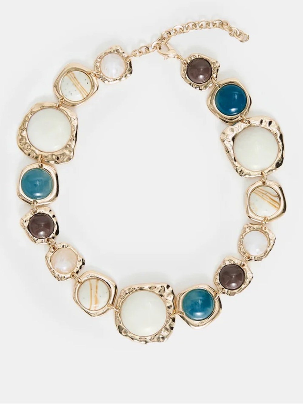 Gold-Tone Mixed Gemstone Collar Necklace - Blue, White & Taupe